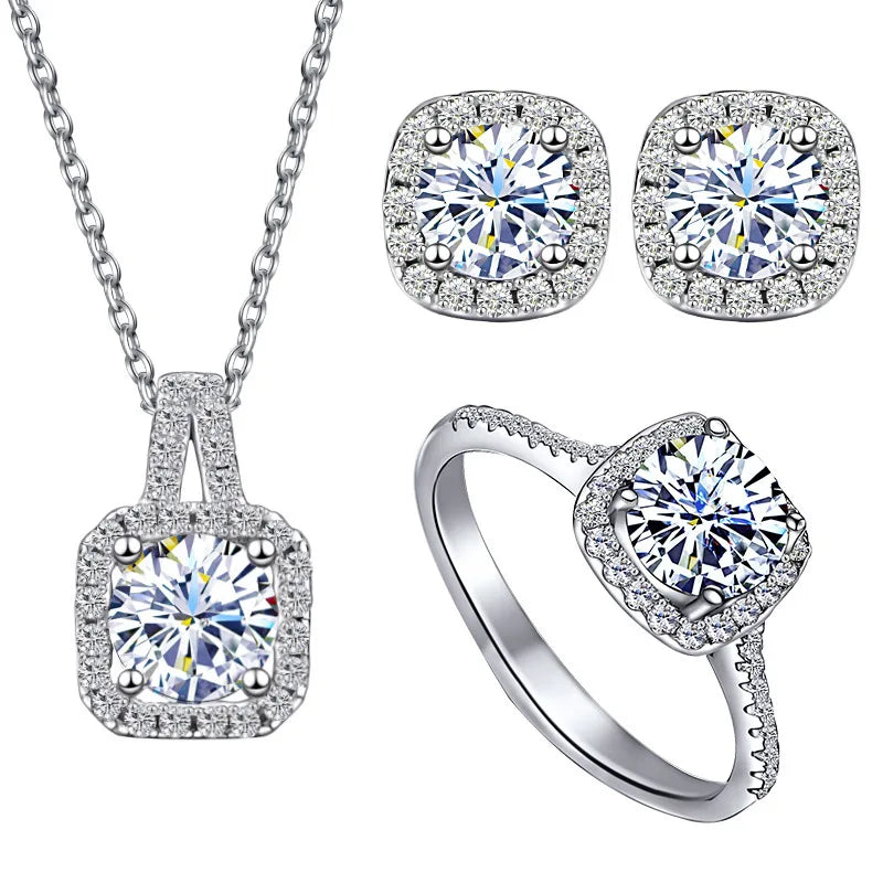 JoyceJelly S925 Sterling Silver Moissanite Diamond Jewelry Set – 1 Carat Necklace, Ring & Earrings