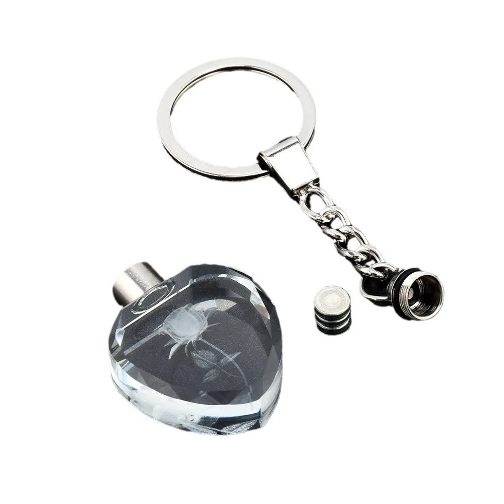 Fashion Colorful Fairy Rose Flower Pattern Love Shape Crystal Rhinestone LED Light keychain Lover Key Chain Keyring Jewelry