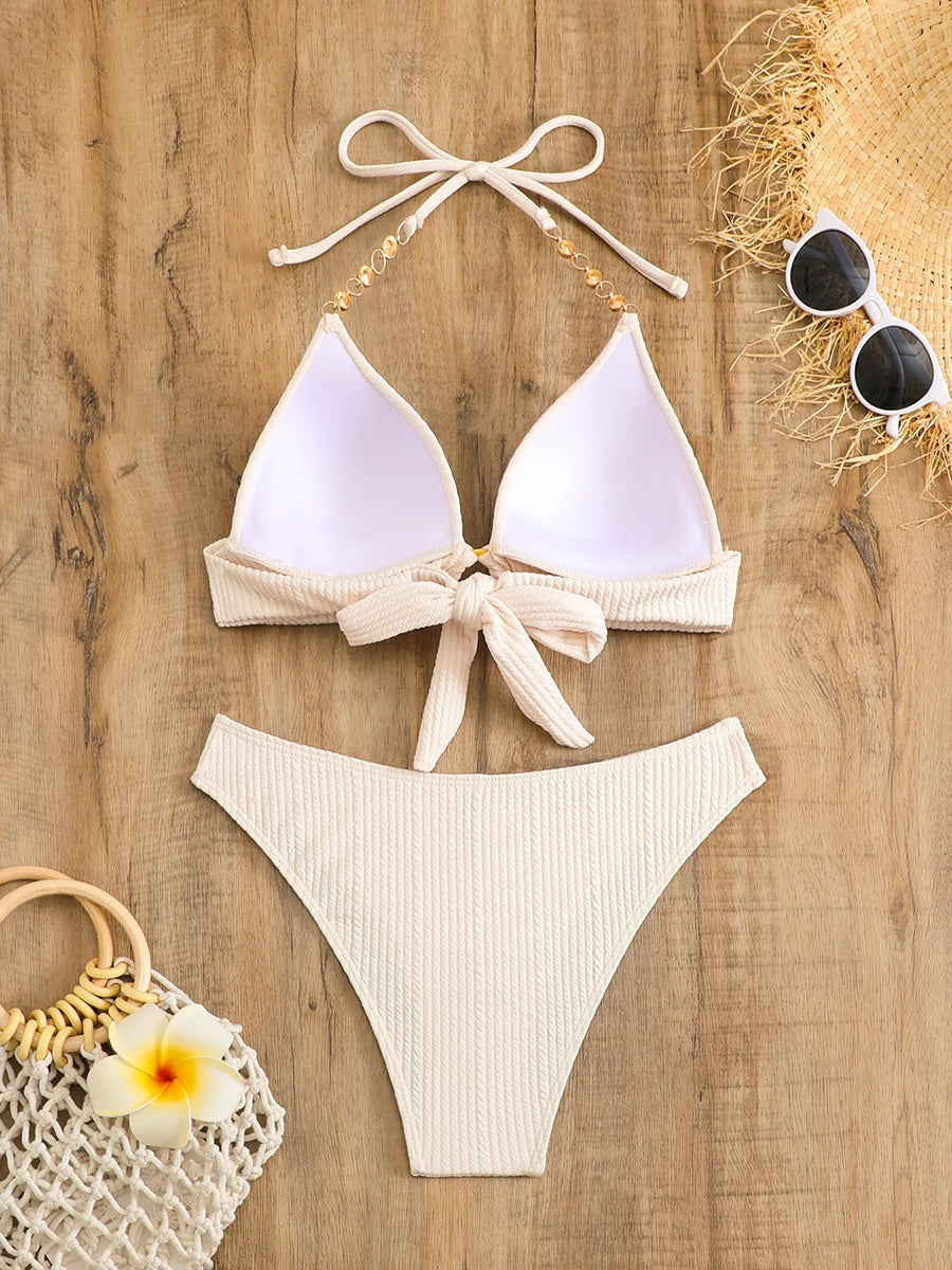 Halter String Ring Link Bikini – Women's Push-Up Swimsuit
