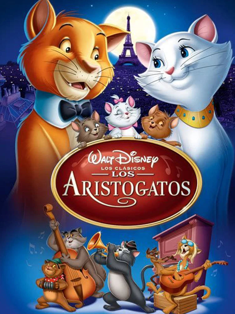 Aristocats Diamond Painting Kit | 5D DIY Full Round Drill Cat Mosaic | Cross Stitch Embroidery | Kids Gift & Home Decor Wall Art