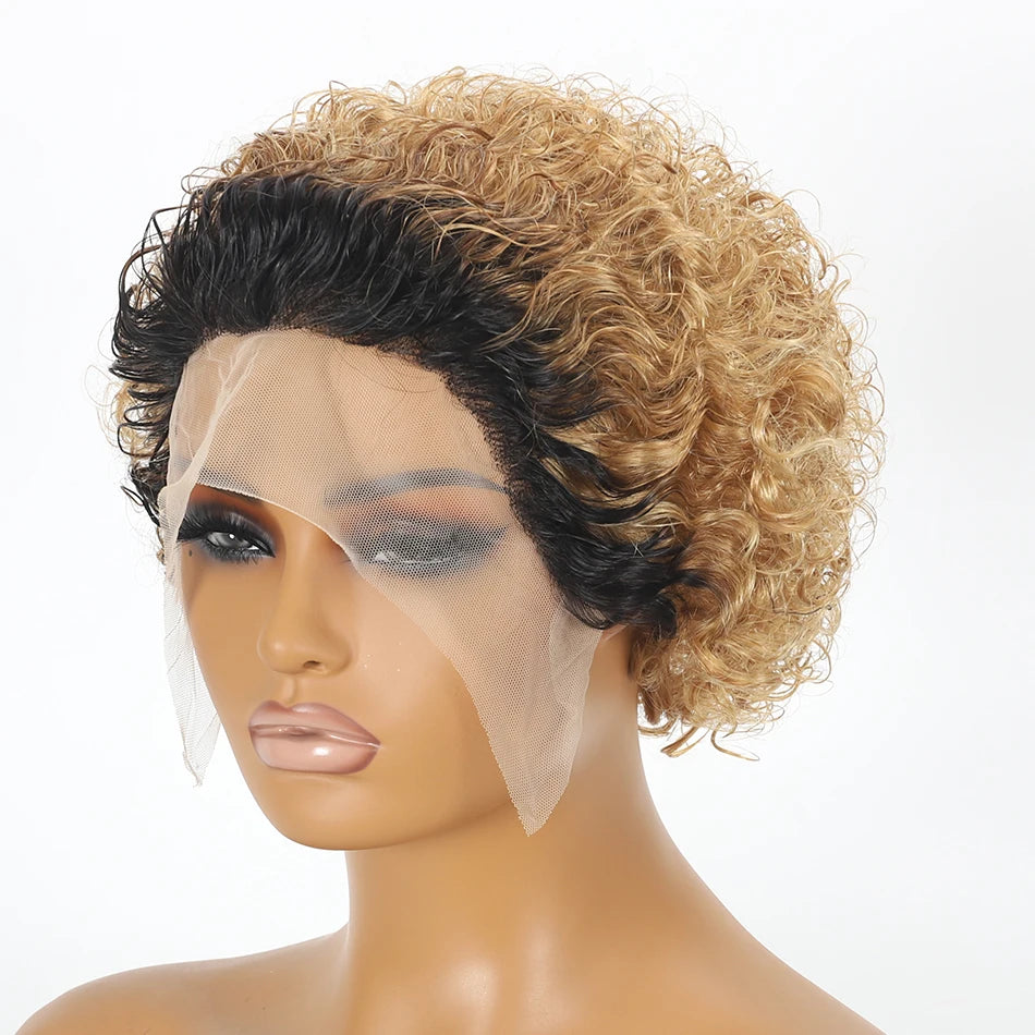 Pixie Cut Wig Short Bob Human Hair Wigs Blonde Burgundy 1B 30 Brown Color 13x1 Transparent Lace Wig For Women Natural Color Remy