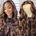 Highlight Body Wave 13x6 Lace Frontal Wig For Women 4/27 Brown Colored 13x4 Transparent Lace Front Human Hair Wig Pre Plucked