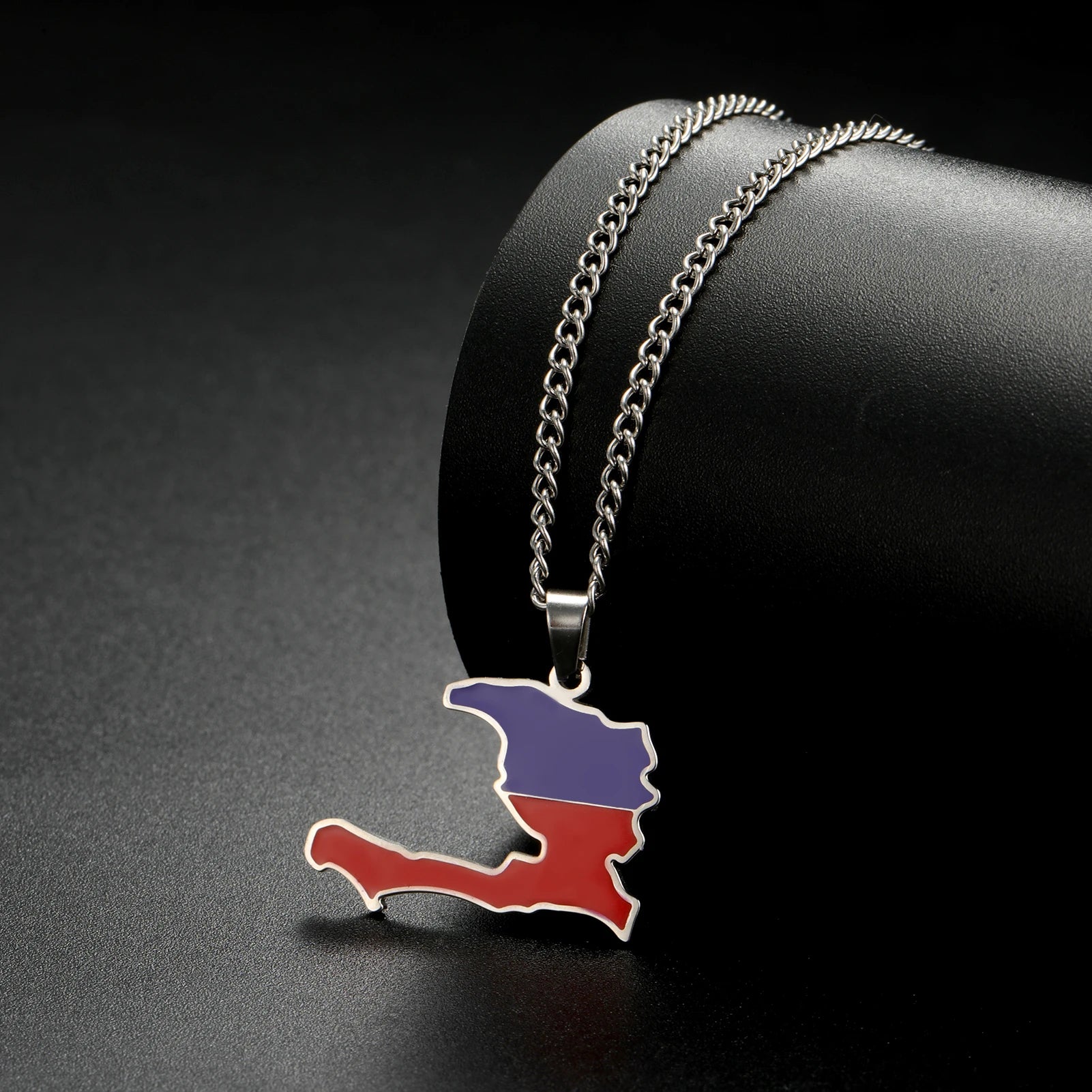 Haiti Flag Map Pendant Necklace – Stainless Steel Haitian Pride Jewelry for Men & Women
