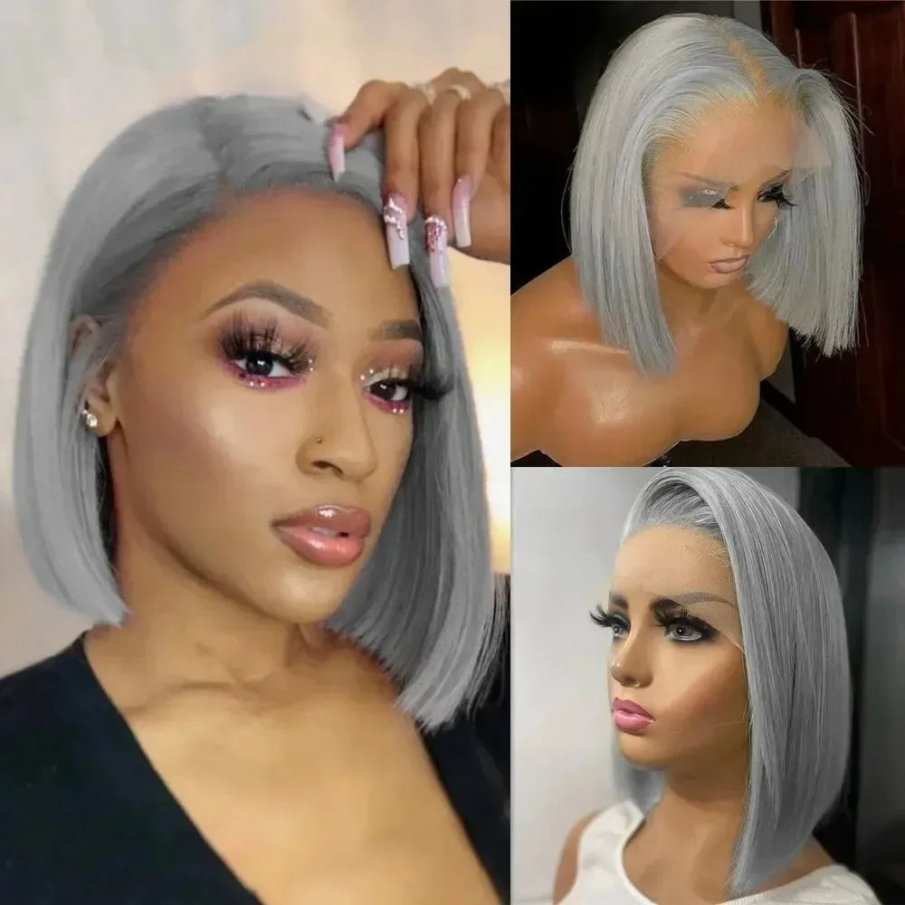 13x4 HD Short Ombre Blonde Wig Straight Bob Lace Front Wig Pre Plucked Synthetic Short Lace Frontal Wig Glueless Daily Cosplay