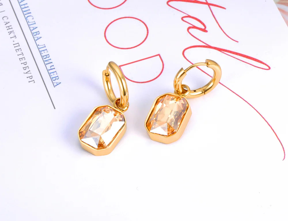 Lokaer Stainless Steel Geometric Square Hoop Earrings Sparkling Cubic Zirconia Crystal Earrings Jewelry For Women серьги E22115