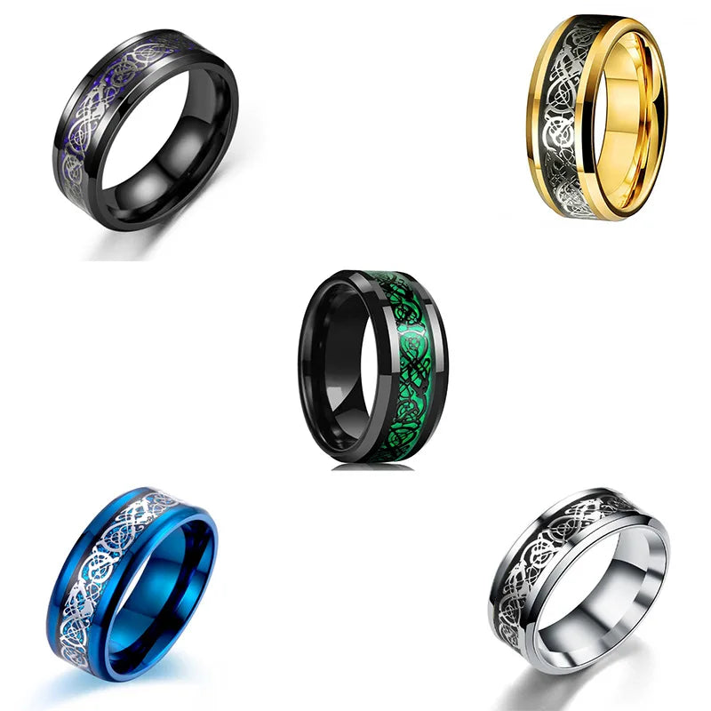 Classic 8mm Black Tungsten Wedding Celtic Dragon For Men Fashion Stainless Steel Red Carbon Fiber Ring Band