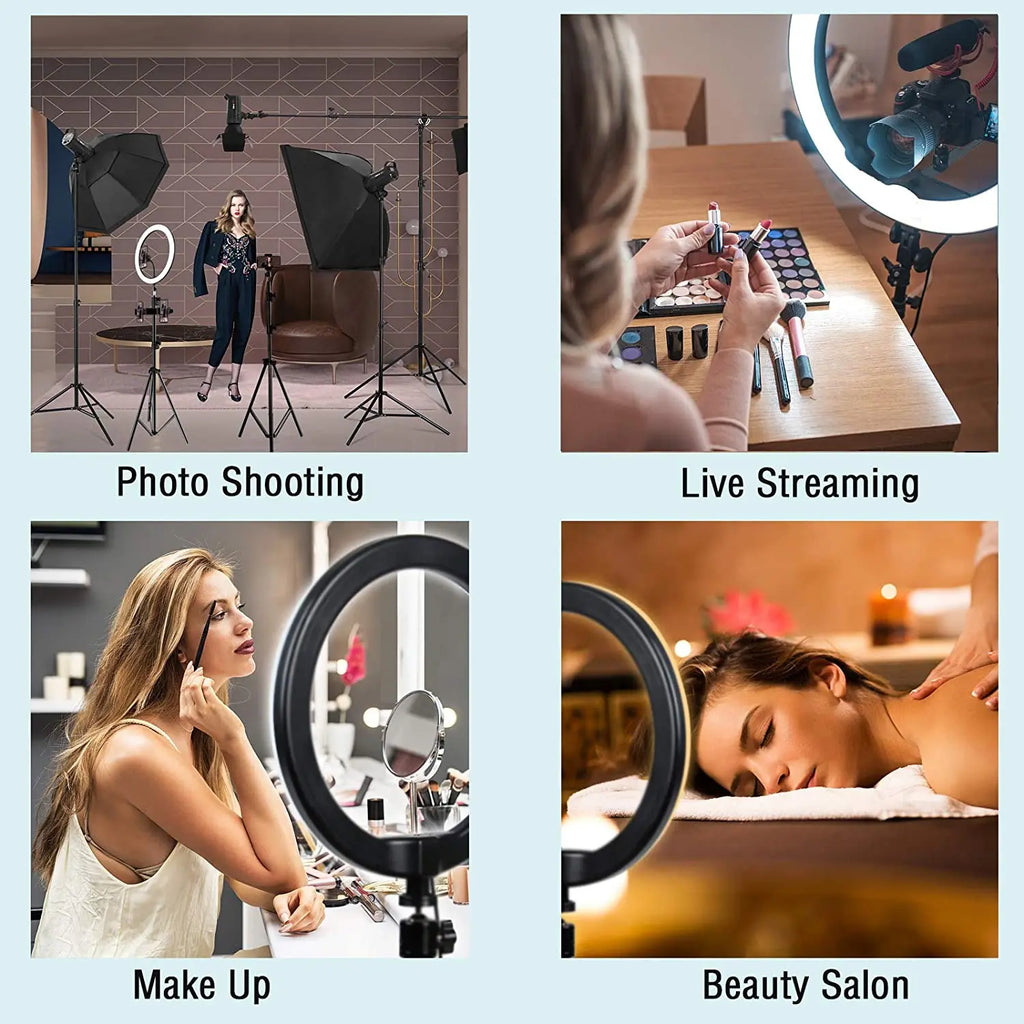 LED Selfie Ring Light 3 modes Dimmable Photography Lamp with 50cm Tripod Remote control For Phone Video Live Makeup Fill Light