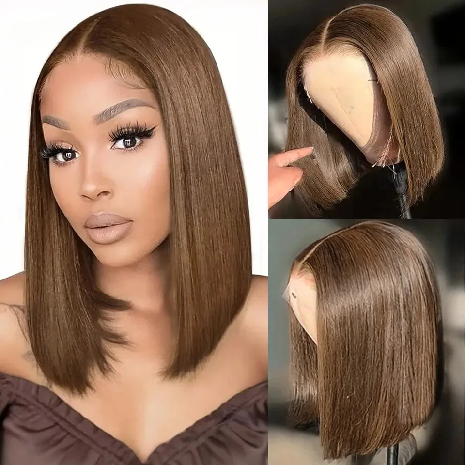13x4 HD Short Ombre Blonde Wig Straight Bob Lace Front Wig Pre Plucked Synthetic Short Lace Frontal Wig Glueless Daily Cosplay