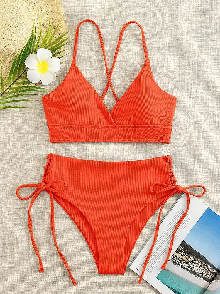 Sexy Bandage High Waist Brazilian Bikini Set – Women's Swimsuit