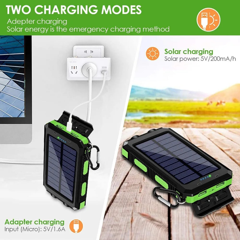 Solar Power Bank – 80000mAh Portable Charger with Strong LED Light for All Smartphones