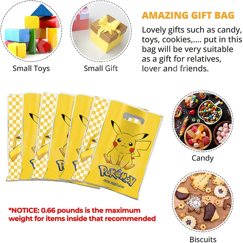 Pokemon Party Bags 16.5*25cm Pikachu Birthday Candy Bag Loot Bag Birthday Party Supplies Decorations Kids Toys Gift Party Favors