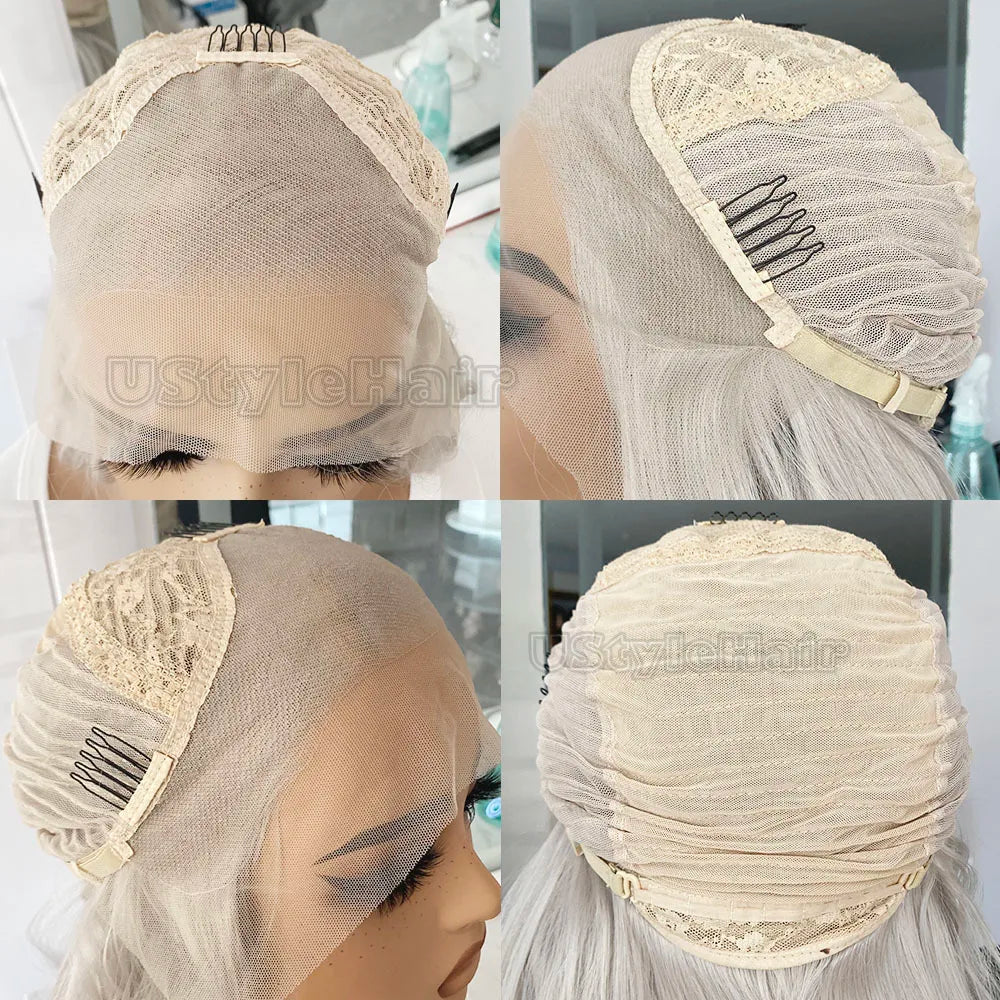 White Deep Wave Wig 13x4 Lace Front Wig Long Synthetic Frontal Wigs for Women Glueless Daily Wear Cosplay Wigs Heat Resistant