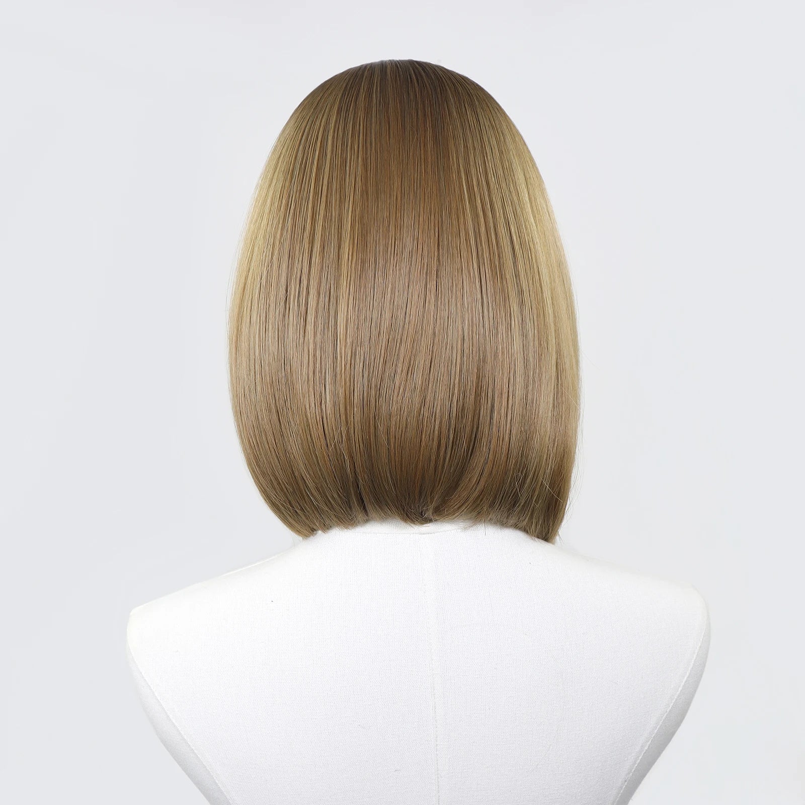 Ombre Blonde Highlight Short Bob Wigs Dark Roots Synthetic 13x4 Lace Front Brown Blonde Wig For Women Daily Use 150Density 12"