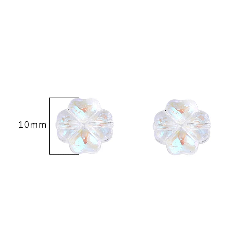 20pcs/bag Transparent Four leaf flower Shape Glass Beads, Lucky Beads for DIY Jewelry Making Bracelets, Crafts -Exquisite Gifts