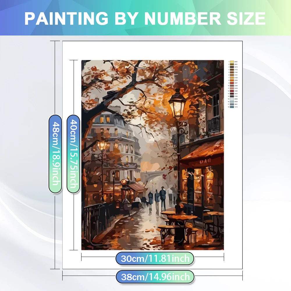 HUACAN Paint By Numbers Kit | City Street Autumn Landscape | DIY Acrylic Canvas Painting | Beginner-Friendly Home Decor Art