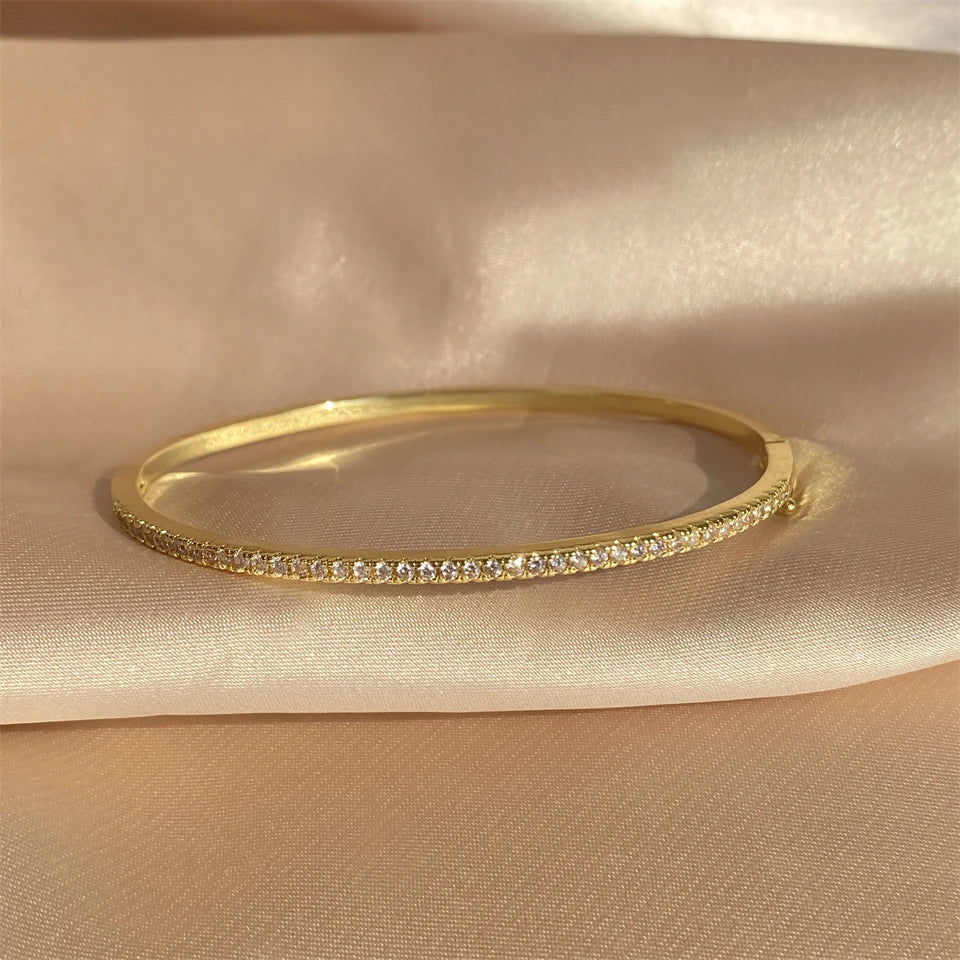 ZAKOL Luxury Zirconia Round Bangles For Women Girls Silver Color Metal Crystal Wristlet Jewelry Wedding Festival Trendy Gifts