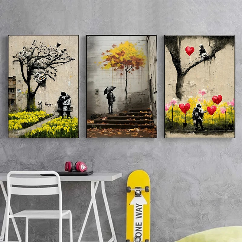 Pop Street Graffiti Wall Art Banksy Boy Girl with Balloon on Canvas Posters and Prints Painting for Living Room Home Decor Gifts