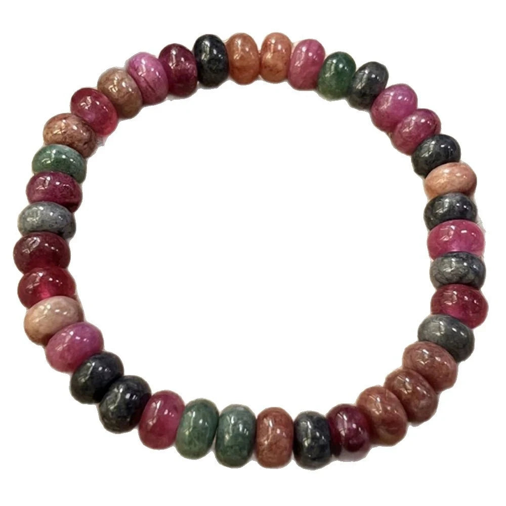 Handmade Multicolor Tourmaline Bracelet For Women Men Natural Beads Stone Chain Elastic Bangle Fashion Party Jewelry