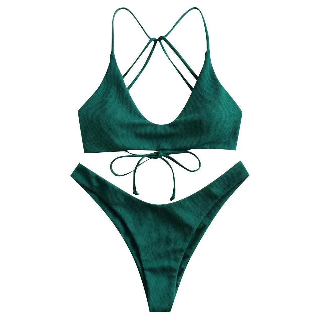 Plus Size V-Neck Drawstring Swimsuit – Women's Sexy One-Piece Bathing Suit