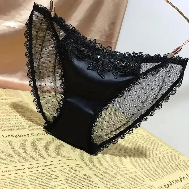 Women's Sexy Satin Lace Underwear – Fashionable Silky Briefs