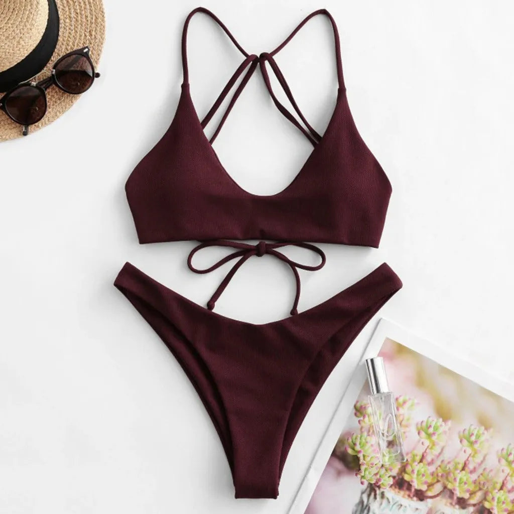 Plus Size V-Neck Drawstring Swimsuit – Women's Sexy One-Piece Bathing Suit