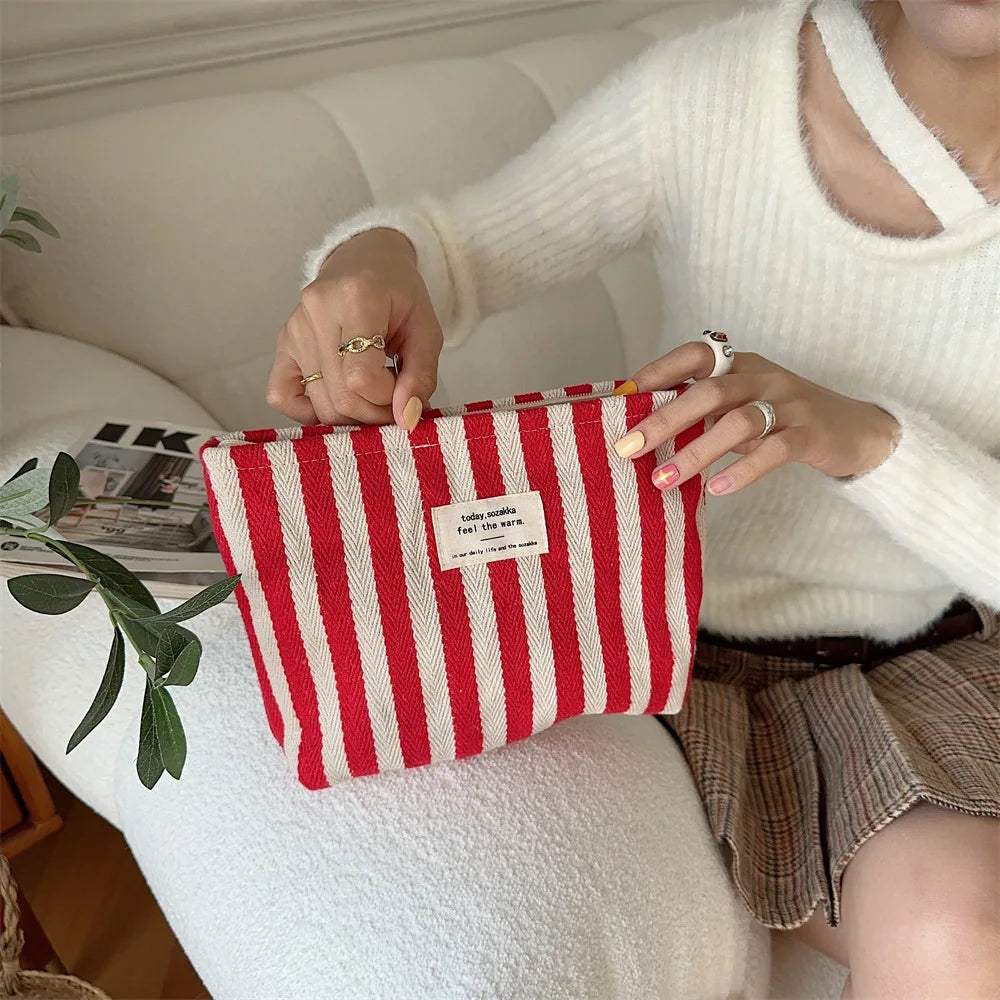 Stripe Cosmetic Bag Waterproof Women Cosmetic Bag Small Bag Storage Makeup Case,Travelling Pouch Organizer for Lady
