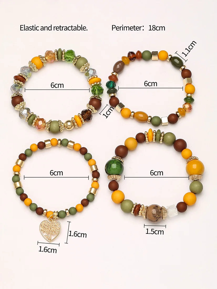 New Acrylic Beads Chain Bracelet Set For Women Tree Of Life Charm Elastic Bangle Female Bohemian Jewelry Accessories