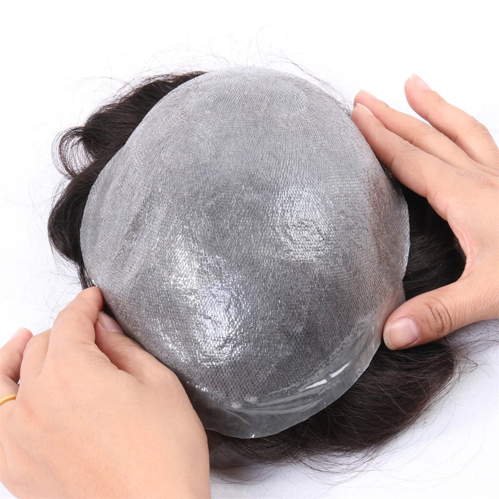 Wig Man Men's Capillary Prosthesis 100% Human Hair Wigs Men Toupee 0.03mm 90% 100% Density V Loop Human Hair Toupee For Men