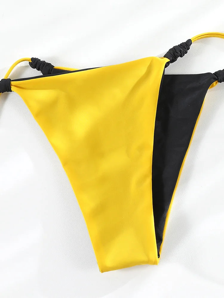 Two Side Triangle Bikini Set Women, Yellow Beachwear, Extreme Swimwear, 2025 Swimsuit, Reversible Thong Biquini, Two Piece Suits