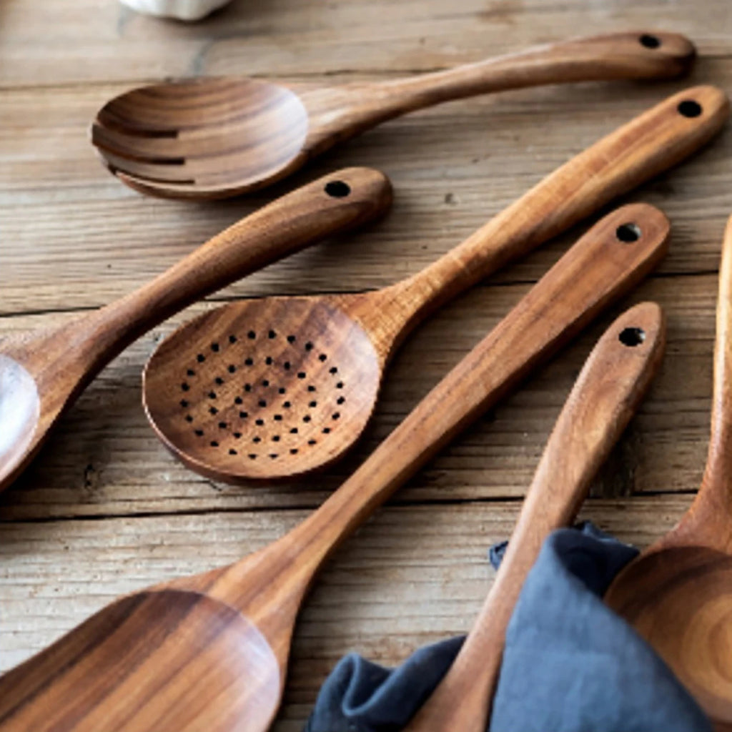 Wood Kitchenware Cooking Set – Natural Wooden Kitchen Utensils for Home Cooking