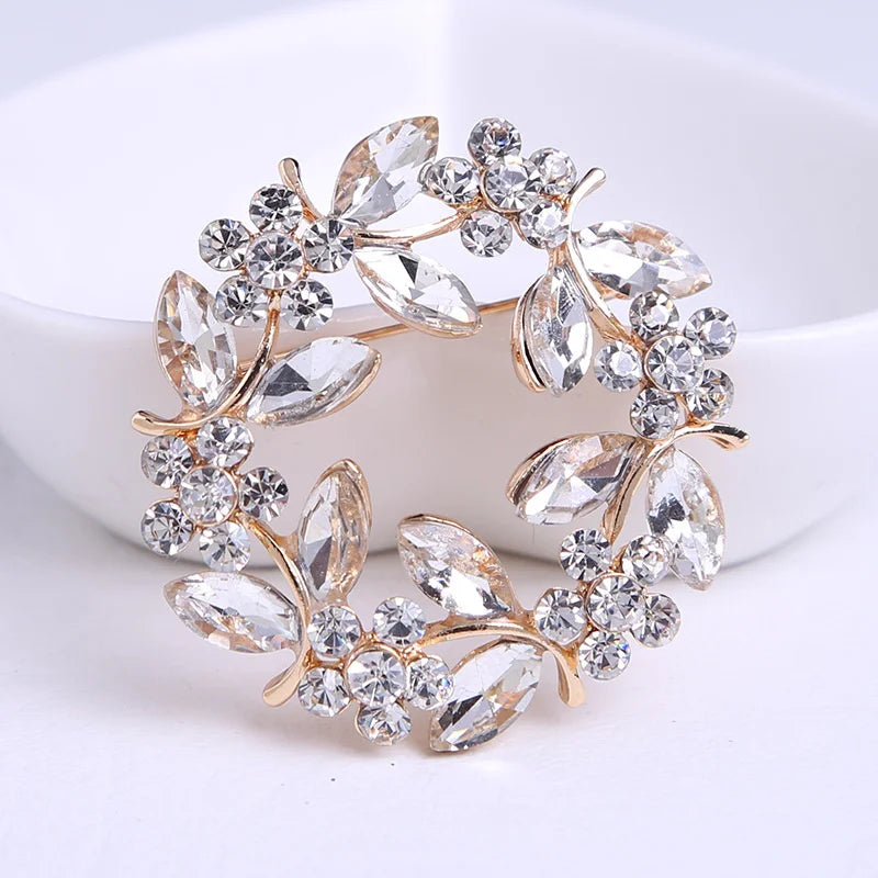 High-end exquisite leaf ring rhinestone brooch corsage collar pin pin jewelry clothing accessories