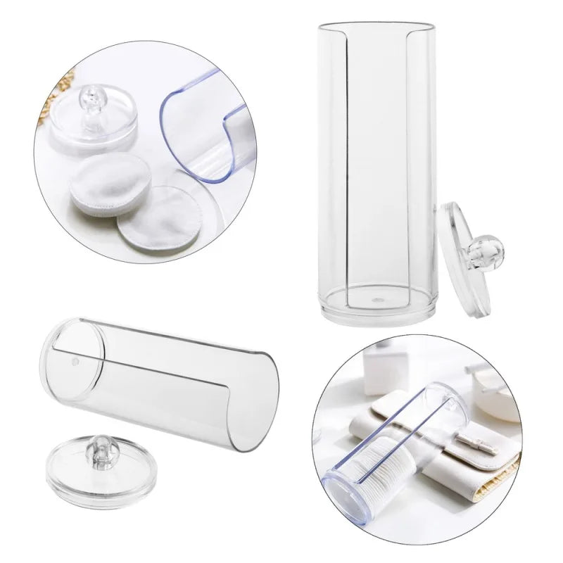 Acrylic Storage Box Bathroom Jar Makeup Organizer Cotton Round Pad Holder Cotton Swab Box Qtip Holder Dispenser with Bamboo Lid