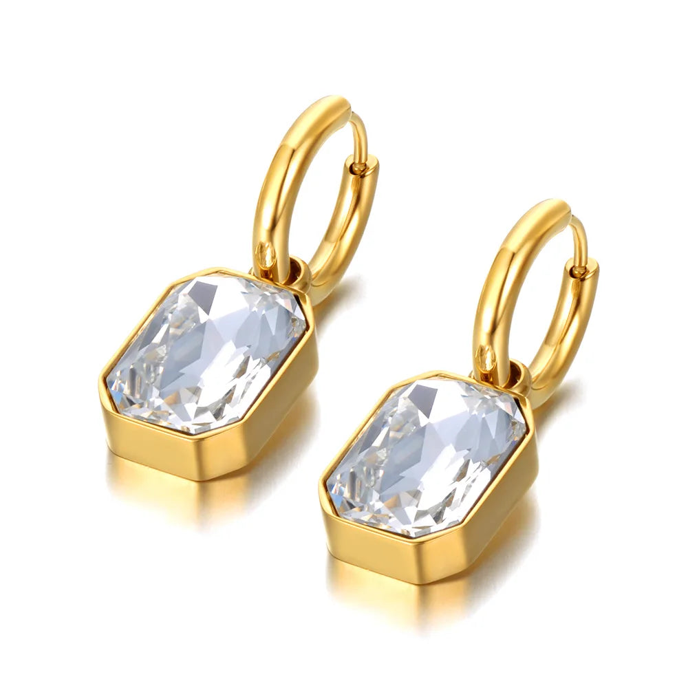 Lokaer Stainless Steel Geometric Square Hoop Earrings Sparkling Cubic Zirconia Crystal Earrings Jewelry For Women серьги E22115