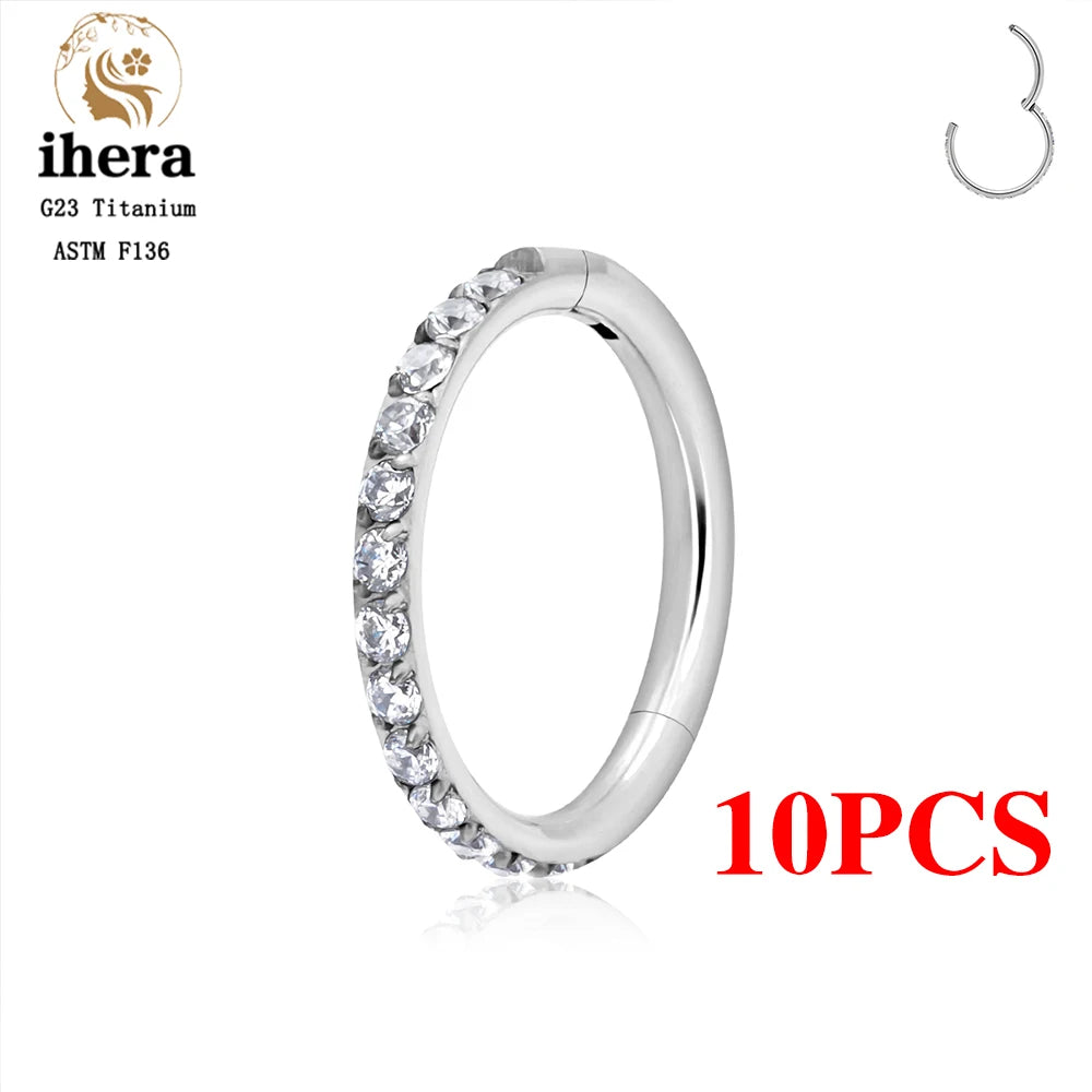 1/10PCS G23 Titanium Nose Rings Septum Clicker Ear Cartilage Tragus Helix Daith Earrings Hoops 16G 18G CZ Body Piercing Jewelry