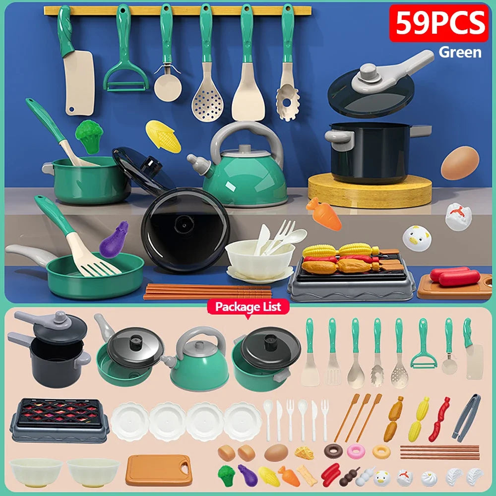 Kids Kitchen Toys Set – 92/69/59 Piece Play Kitchen Accessories with Pots, Pretend Food & Cooking Toys for Toddlers