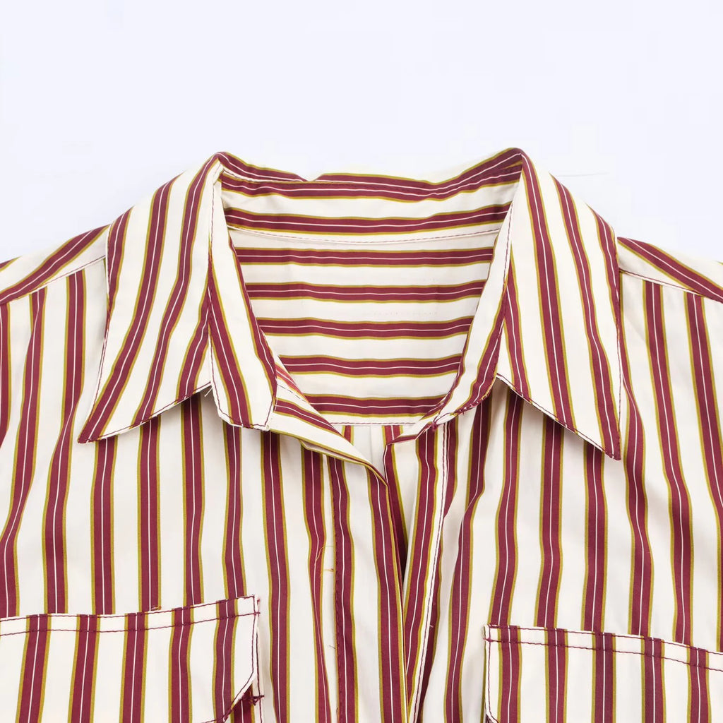 Women's clothing new autumn 2025 European and American fashion temperament casual striped shirt style dress