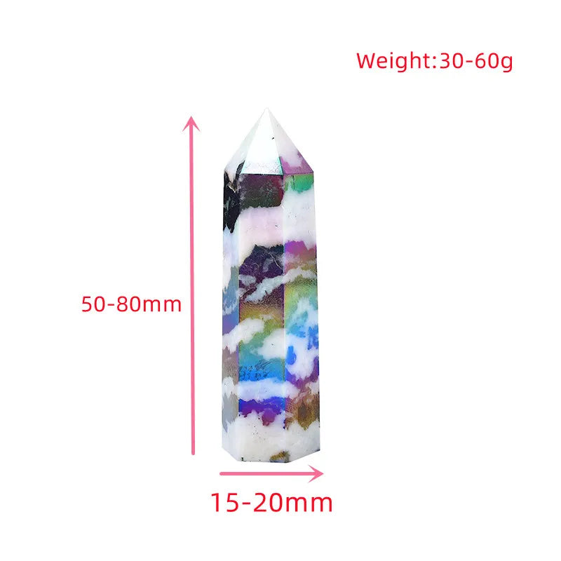 Zebra Quartz Crystal Wand | Natural Black & White Aura Stone Obelisk | Healing Crystal Point | Feng Shui Home Decor
