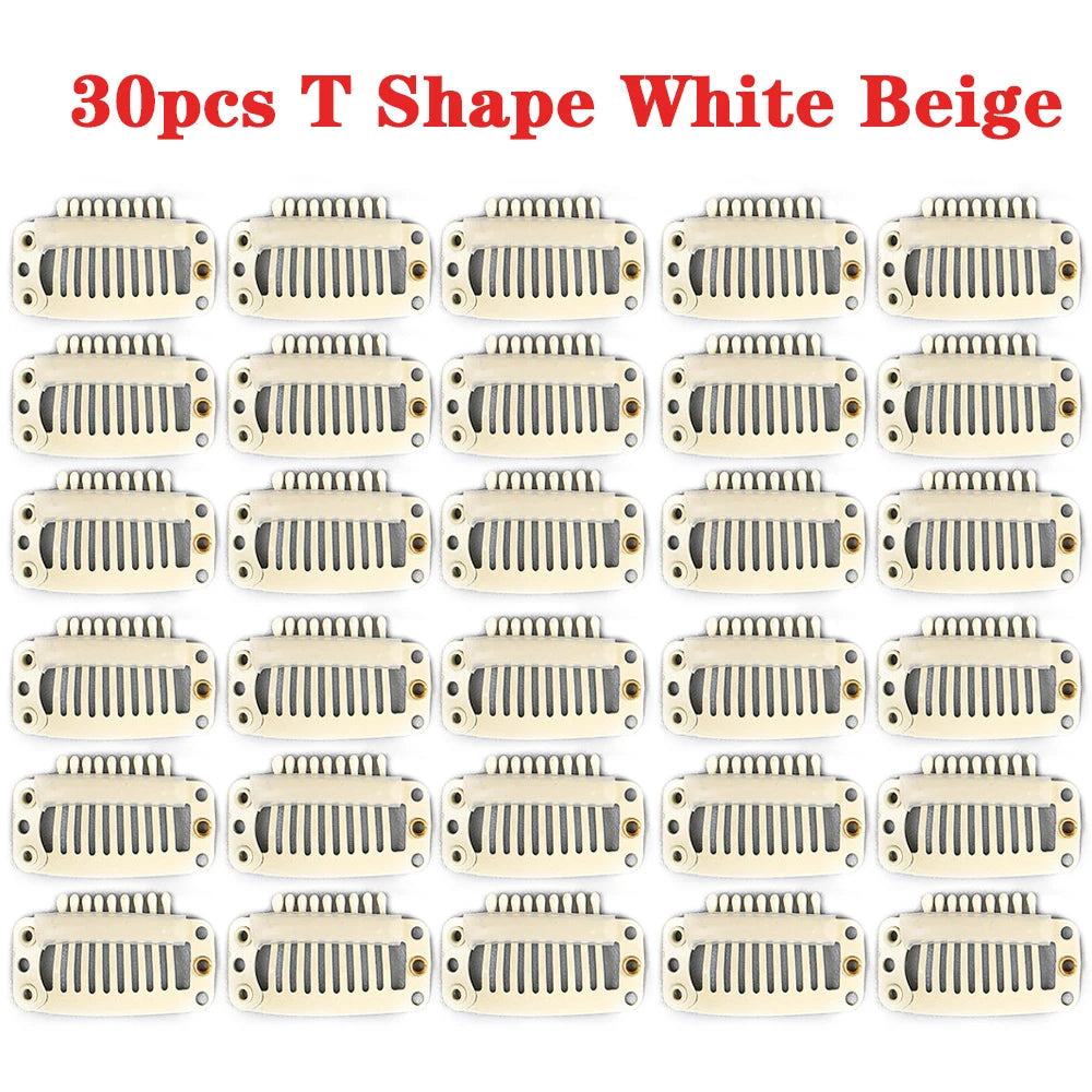 U/T Shape 30Pcs/Lot Clip In Hair Extension Wig Clips For Human Hair Bangs Snap Hair Clips For Extensions Metal Comb For Closure