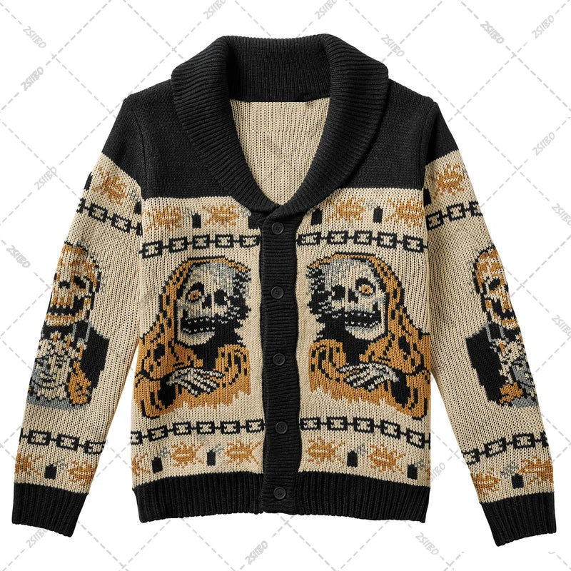 Y2K Gothic Ghost Print Harajuku Sweater – Men's & Women's Long Sleeve Warm Coat