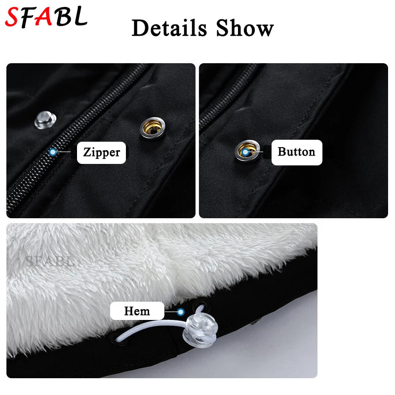 Men's Hooded Fleece-Lined Winter Parka – Korean Style Zip Jacket with Pockets