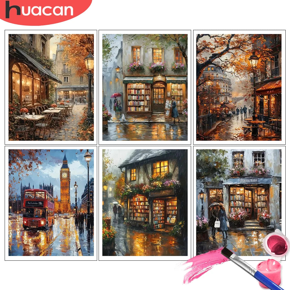 HUACAN Paint By Numbers Kit | City Street Autumn Landscape | DIY Acrylic Canvas Painting | Beginner-Friendly Home Decor Art