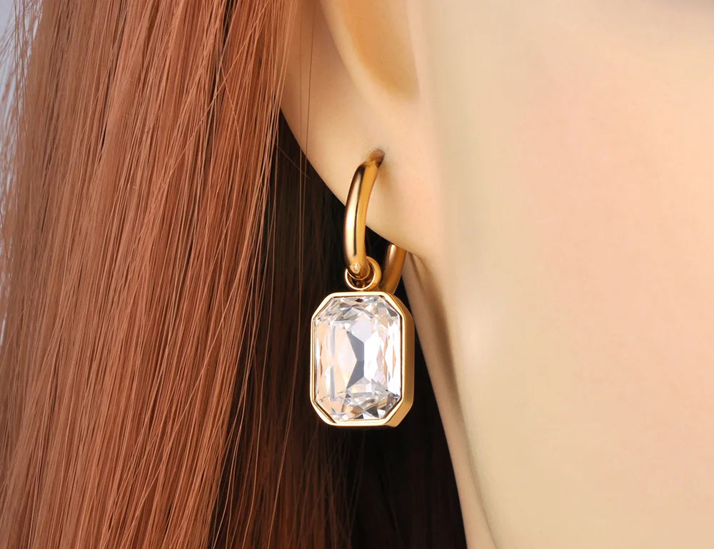 Lokaer Stainless Steel Geometric Square Hoop Earrings Sparkling Cubic Zirconia Crystal Earrings Jewelry For Women серьги E22115