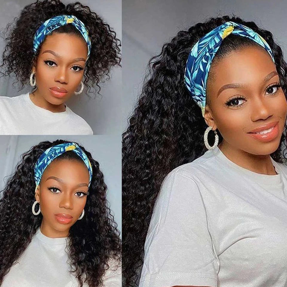 Debut Indian Kinky Curly Human Hair Headband Wig For Black Women 180% Density Glueless Remy Jerry Curl Full Machine Made Hair