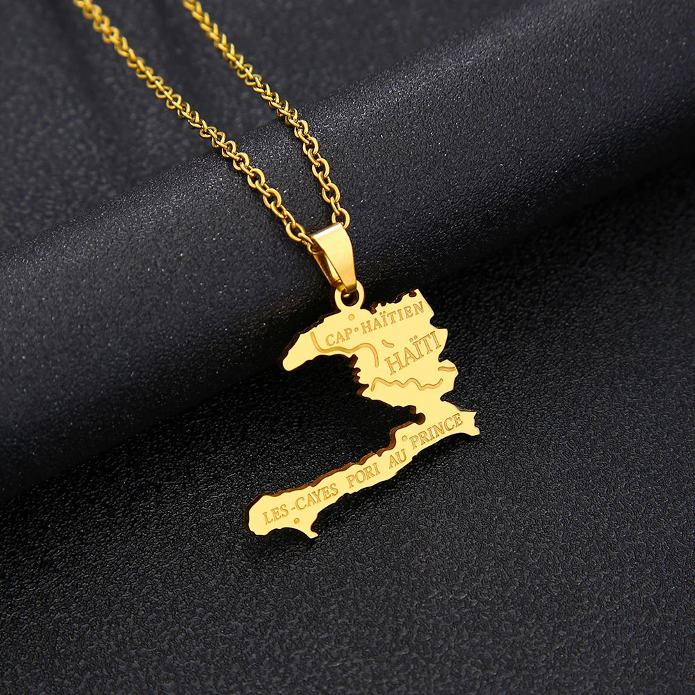 Haiti Map Pendant Necklace – Stainless Steel Ayiti Country Jewelry for Men & Women
