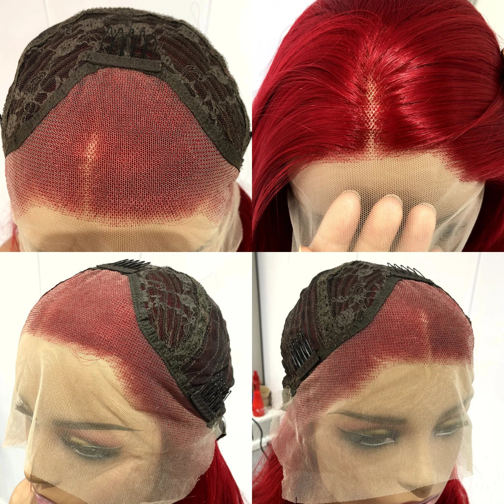 Red Wigs Long Wavy Wig for Women Synthetic Middle Part Natural Curly Body Wave Heat Resistant Fiber Wig for Daily Party Cosplay