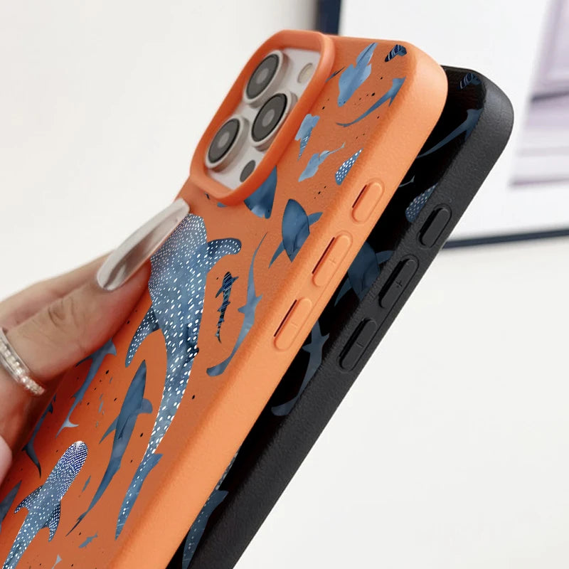 Whale Pattern Case For iPhone 17e 17 16 15 14 Pro Max 13 12 Pro Max 11 16e Shockproof Soft Silicone Leather Texture Phone Cover
