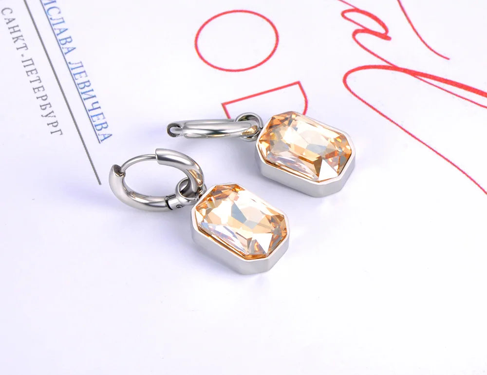 Lokaer Stainless Steel Geometric Square Hoop Earrings Sparkling Cubic Zirconia Crystal Earrings Jewelry For Women серьги E22115