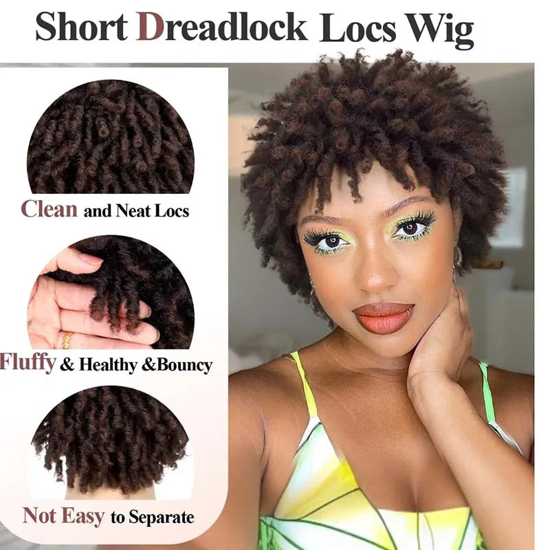 3inch Short Afro Dreadlock Wig Curly Faux Locs Hair Wigs Short Dreadlock Wig for Black Women And Men Afro Kinky Twist Wig