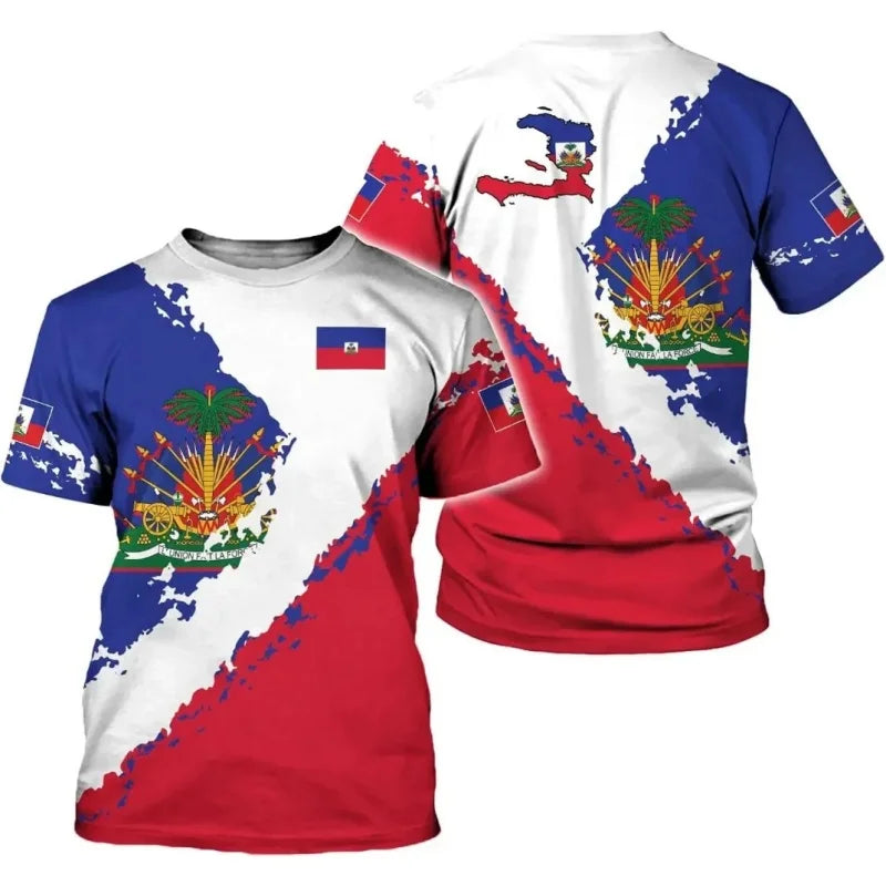 Haiti National Emblem T-Shirt – Men's Casual Loose Round Neck Short Sleeve Tee