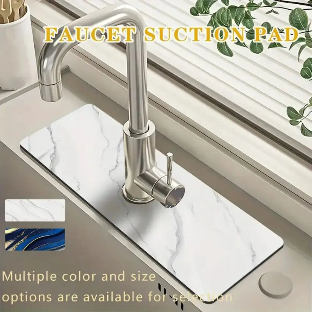 VIKAMA Faucet Pad, White Marble Faucet Absorber Pad, Kitchen Countertop Accessories, Diatom Mud Faucet Pad Home Decor